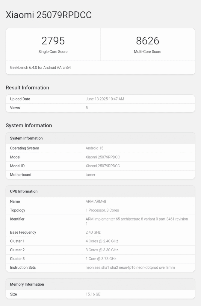Redmi K Pad Redmi K Pad Spotted on Geekbench
