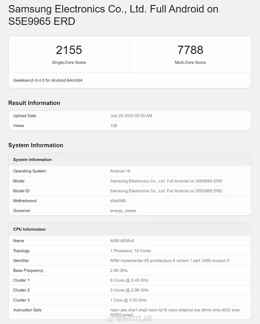Samsung Exynos 2600 with 10-Core CPU, 2nm Node Spotted on Geekbench