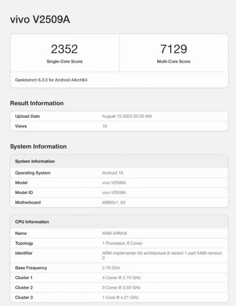 Vivo Vivo X300 Spotted on Geekbench