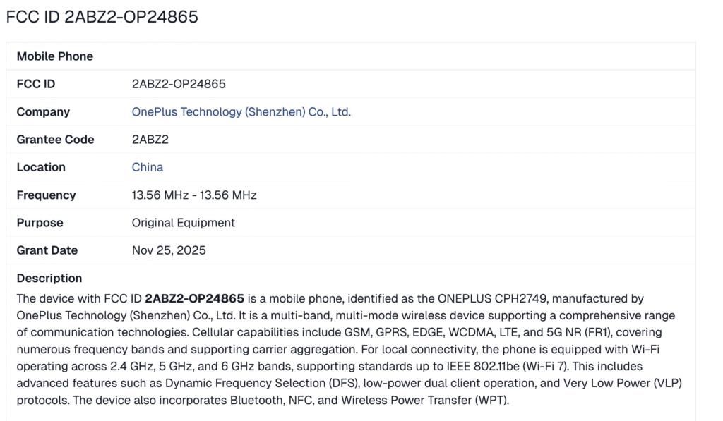 OnePlus 15 Clears FCC Certification, Confirming Upcoming U.S. Release