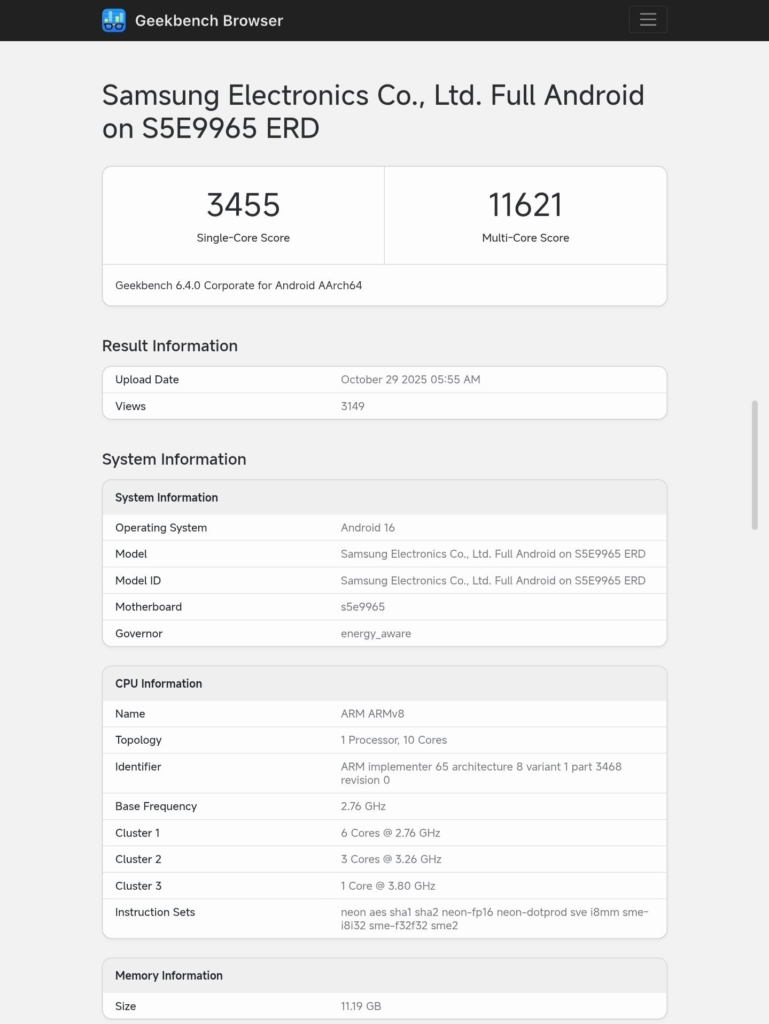 Exynos 2600 Geekbench Scores Leaked with Samsung Galaxy S26, Rivalling Snapdragon 8 Elite Gen 5